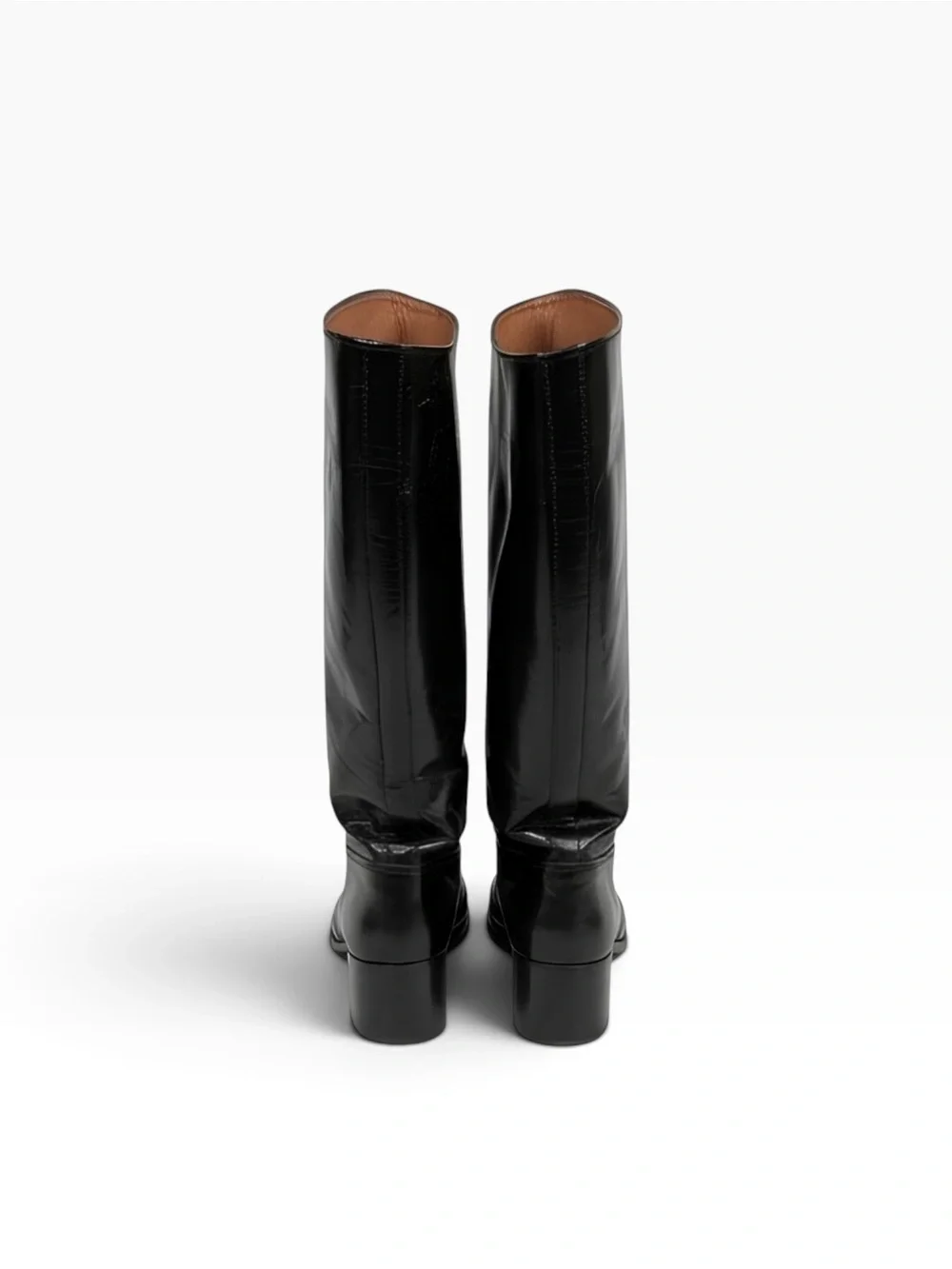 Black Leather Knee-High Block Heel Go-Go Riding Boots - 10B